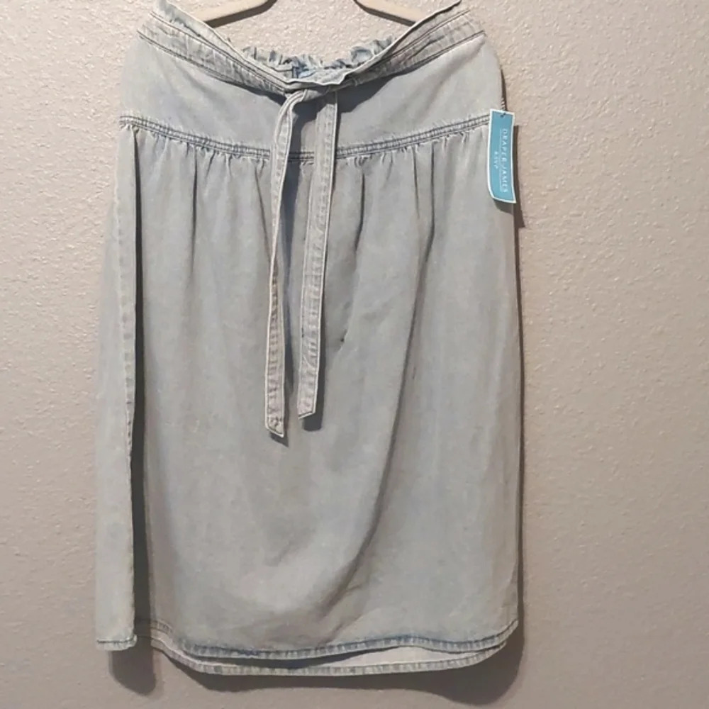Draper James denim Midi skirt L tie front Cottagecore Bohemian Peasant NEW